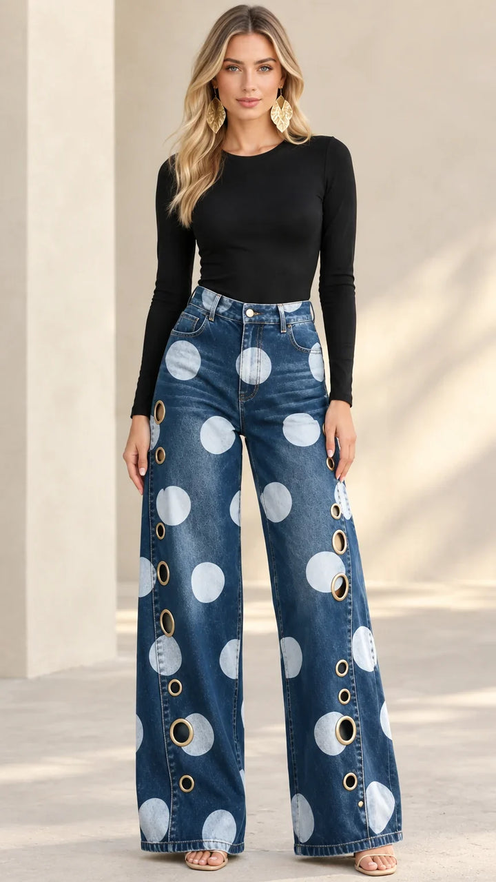 Alia - Jean large à pois haut de gamme