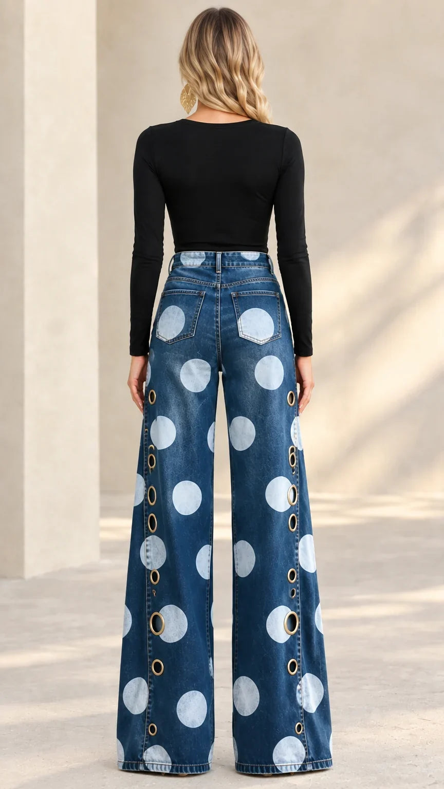 Alia - Jean large à pois haut de gamme