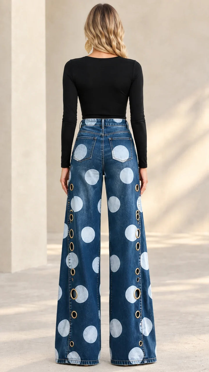 Alia - Jean large à pois haut de gamme