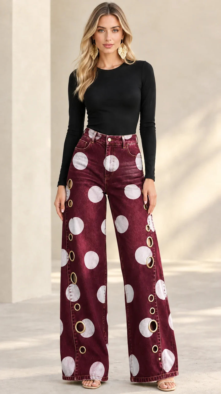 Alia - Jean large à pois haut de gamme