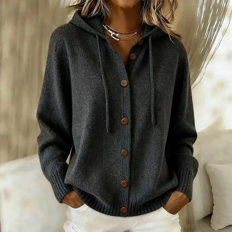 Emanora - Cardigan à capuche boutonné confortable