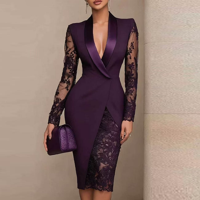 Menna - Robe midi cintrée à manches en dentelle élégantes