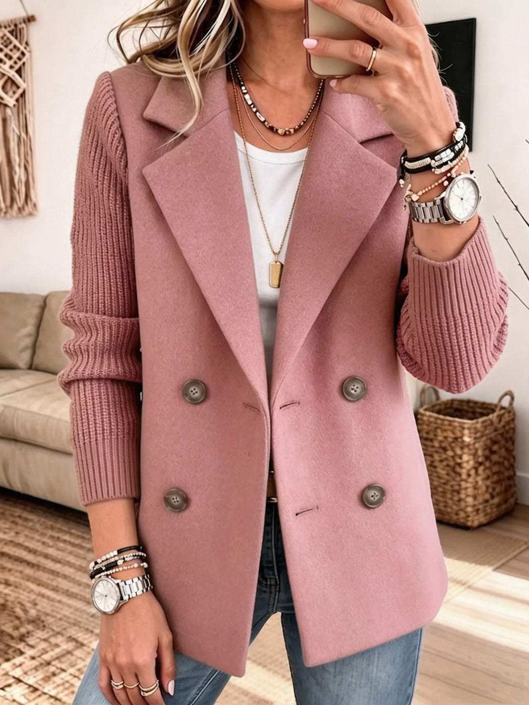 Lottie - Blazer mix de matières au toucher doux