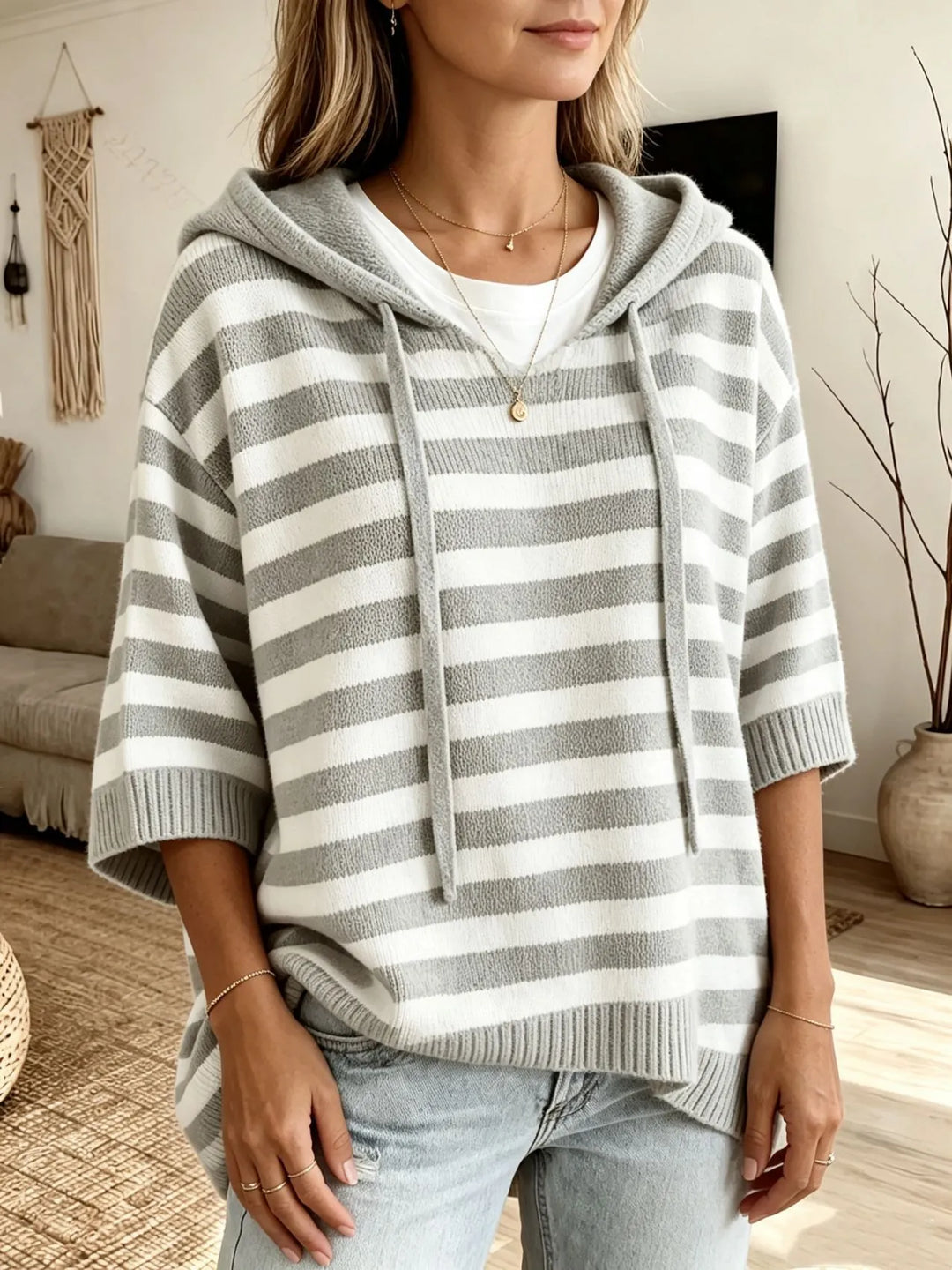 Leontine - Pull à capuche en maille à rayures