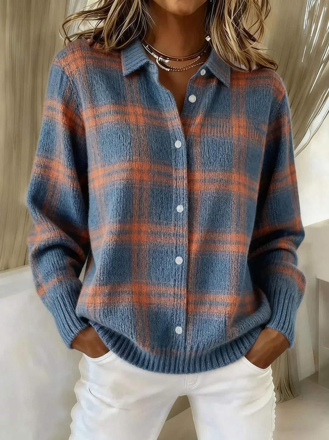 Ashara - Cardigan à carreaux au toucher doux