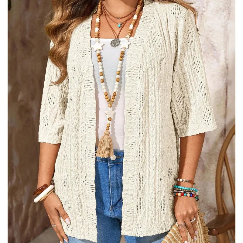 Delienne - Cardigan en maille ajourée au toucher doux