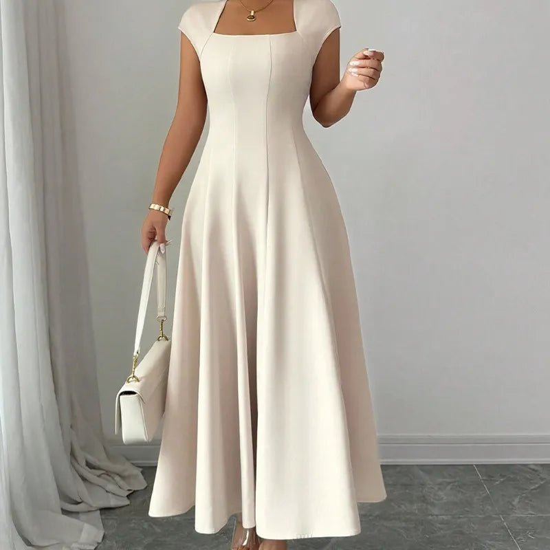 Ysolenne - Robe midi à encolure carrée, douce au toucher
