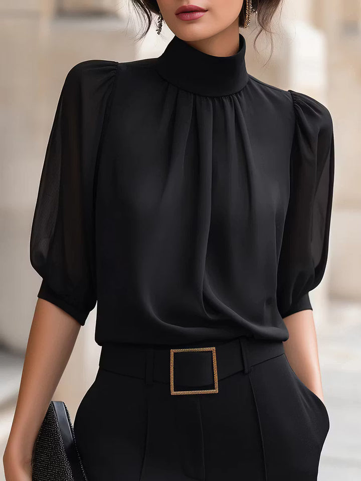 Valessique - Blouse plissée à col montant