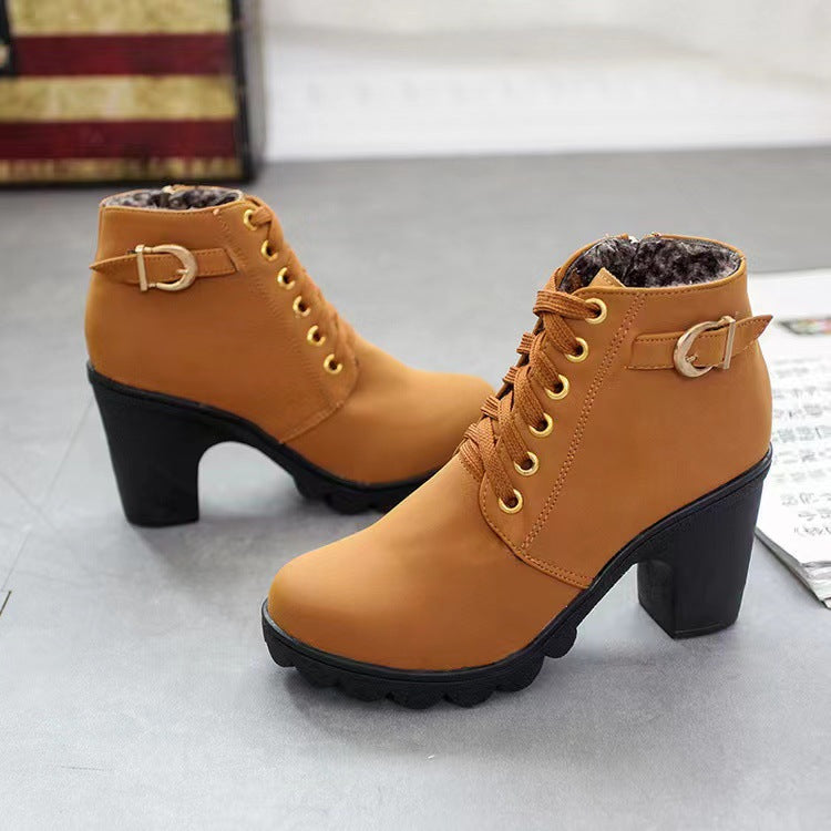 Mara - Bottes à talon bloc doublées en peluche