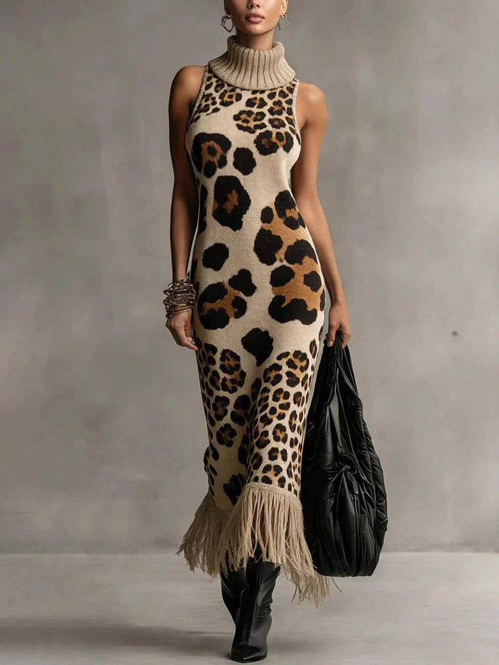 Oksana - Robe maxi imprimé léopard à franges