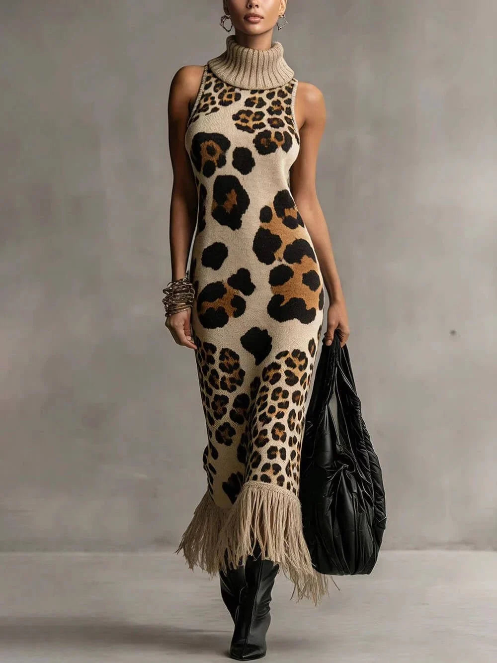 Orla - Robe longue texturée à imprimé léopard