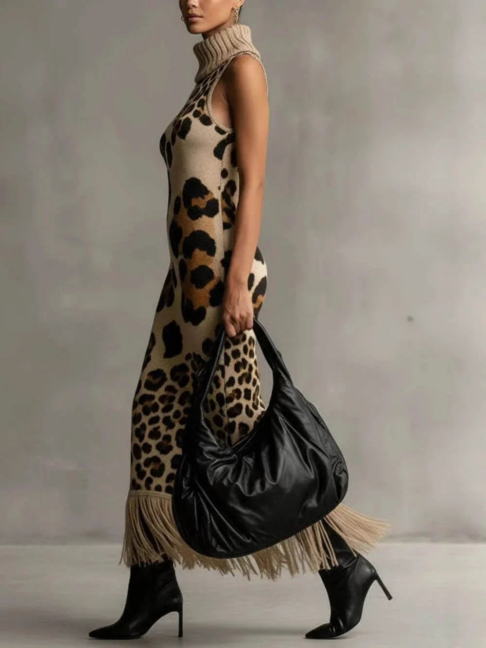 Orla - Robe longue texturée à imprimé léopard