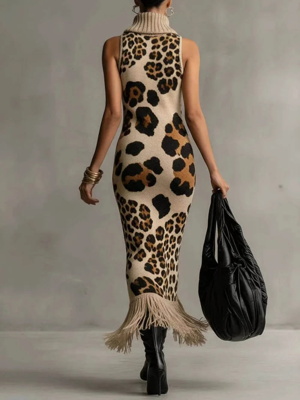 Orla - Robe longue texturée à imprimé léopard