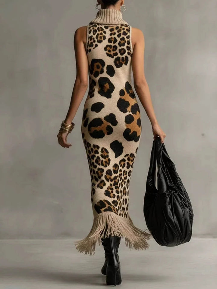 Oksana - Robe maxi imprimé léopard à franges