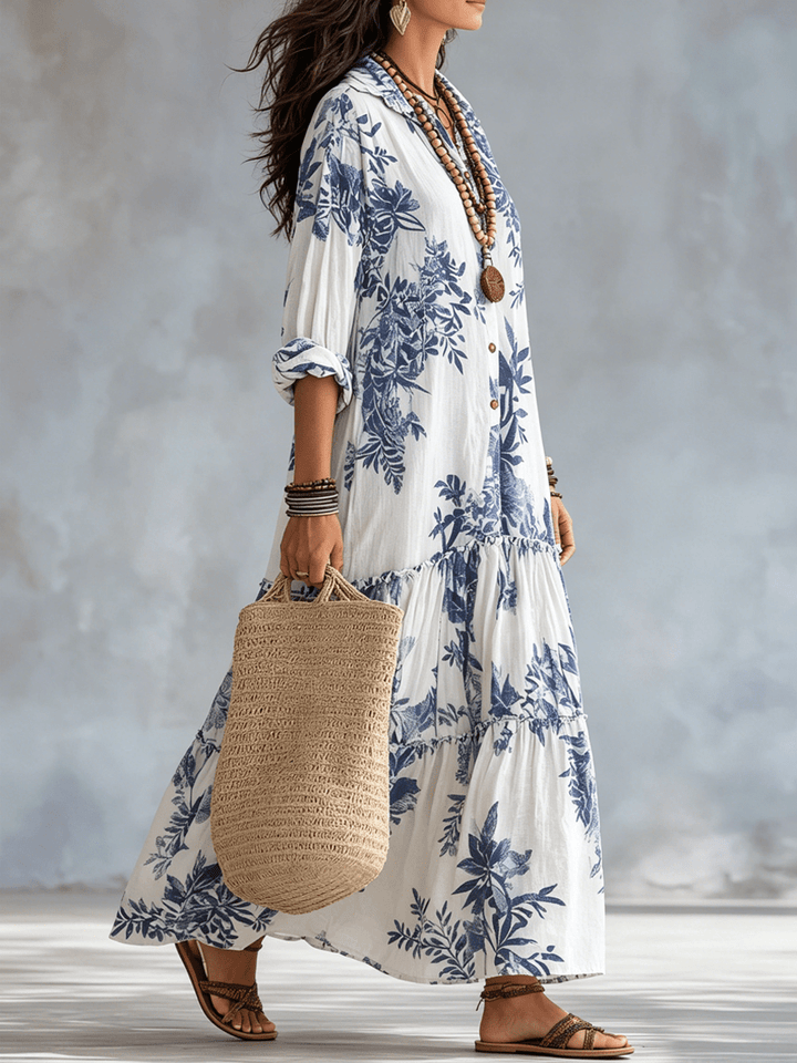 Thealise - Robe longue fleurie légère à boutons