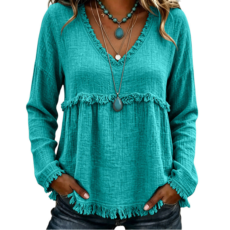 Ariselle - Blouse col V à franges