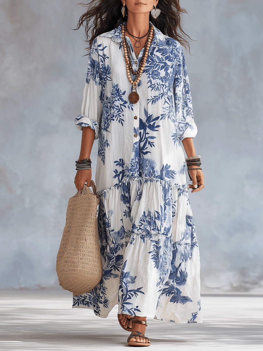 Thealise - Robe longue fleurie légère à boutons