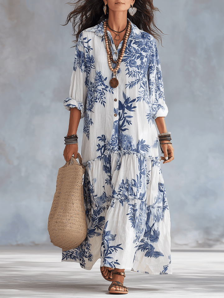 Thealise - Robe longue fleurie légère à boutons