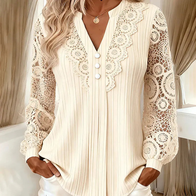 Brinoria - Blouse à manches en dentelle et col V