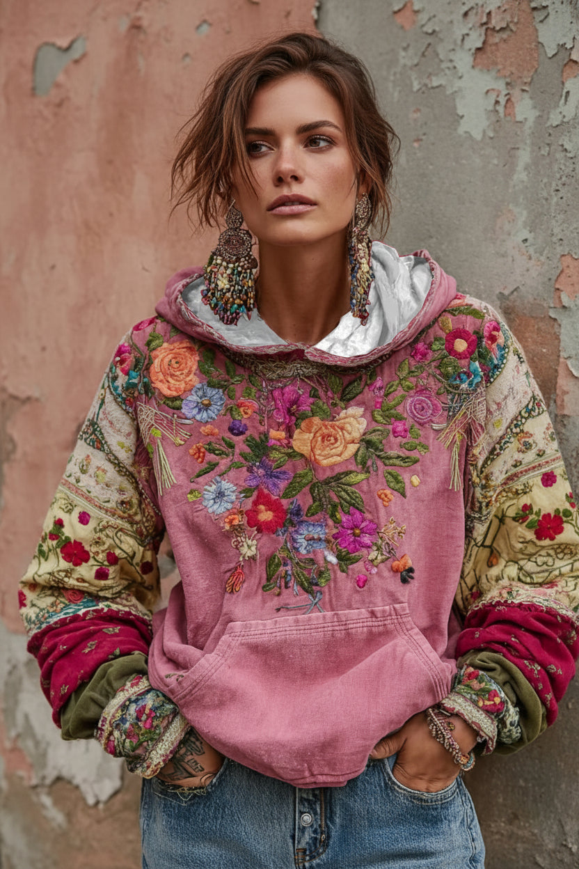 Mirevessa - Sweat à capuche brodé de motifs floraux, doux au toucher
