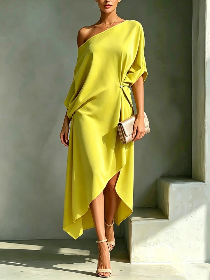 Andrea - Robe midi asymétrique drapée à une épaule