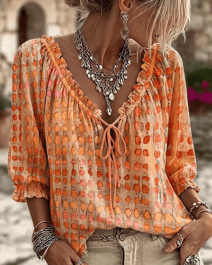 Araminta - Blouse à laçage, décolleté en V, toucher doux