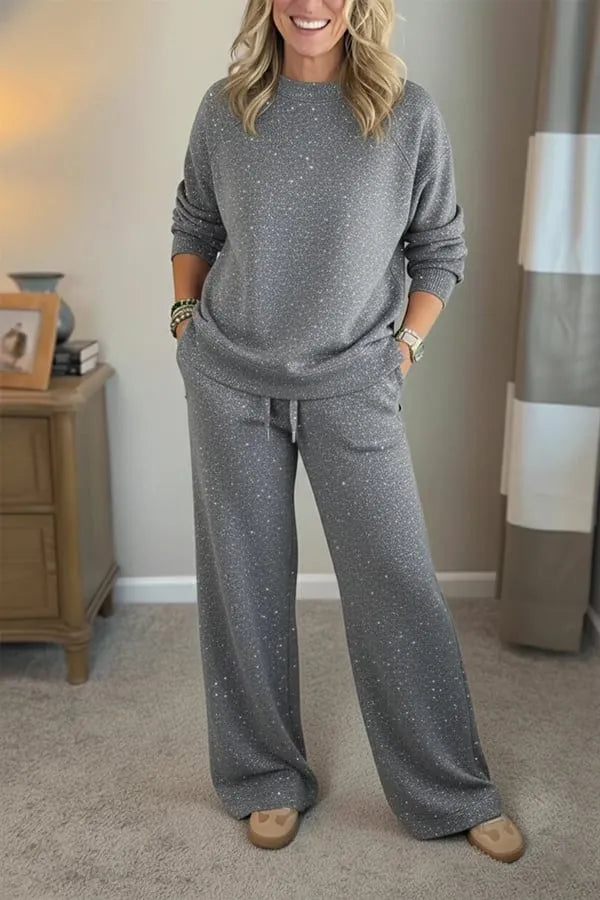 Celia - Ensemble veste-pantalon à finition brillante
