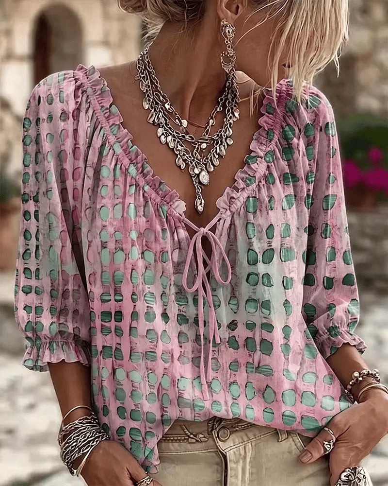 Araminta - Blouse à laçage, décolleté en V, toucher doux