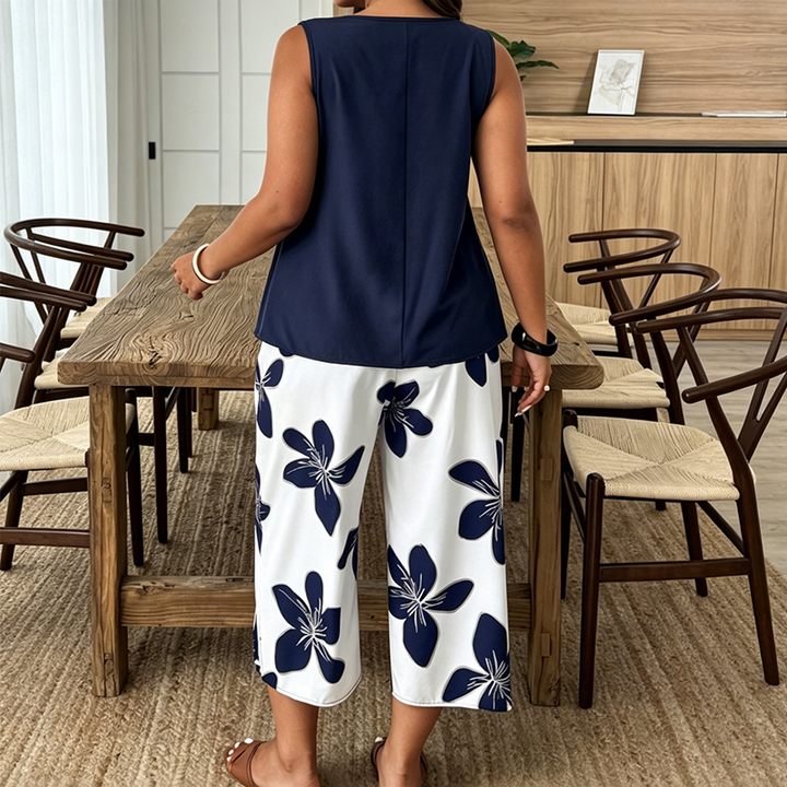 Marissa - Top asymétrique au toucher doux & ensemble pantacourt fleuri