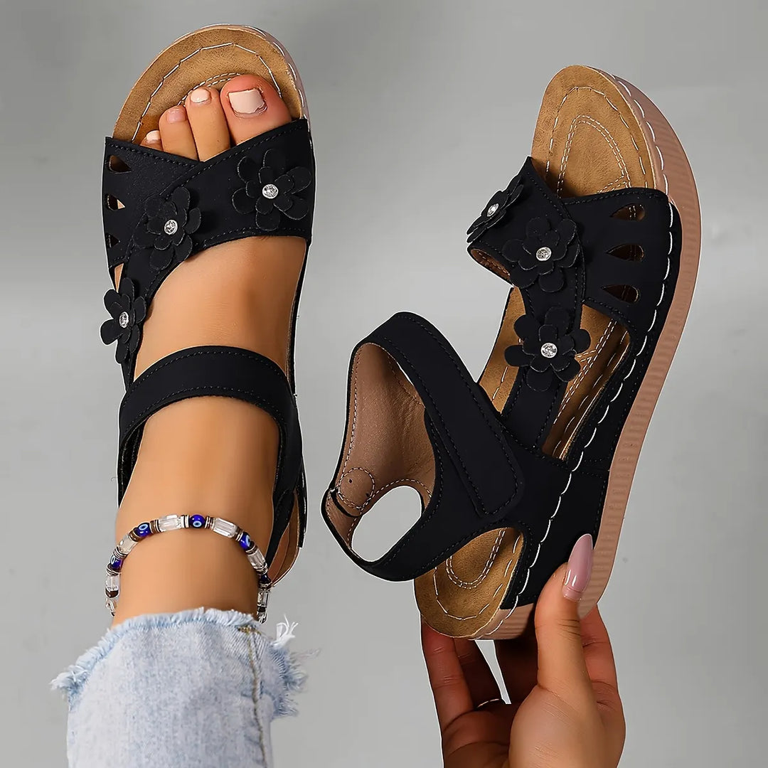 Fiorelia - Sandales compensées à motif floral confortables