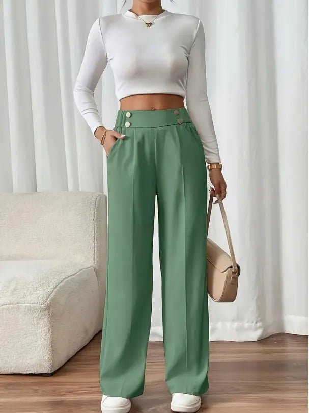 Ashlena - Pantalon large taille haute au toucher doux