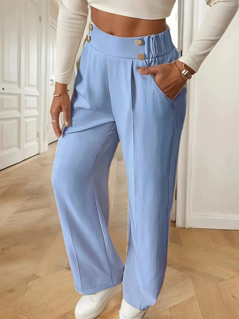 Ashlena - Pantalon large taille haute au toucher doux