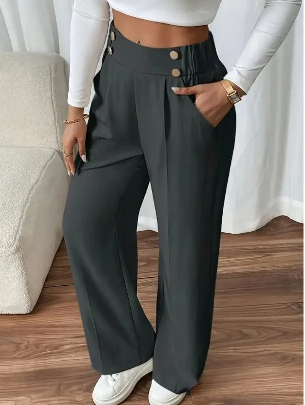 Ashlena - Pantalon large taille haute au toucher doux