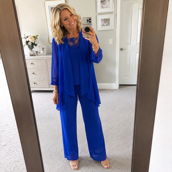 Aeliana - Ensemble 3 pièces élégant avec blazer et pantalon large