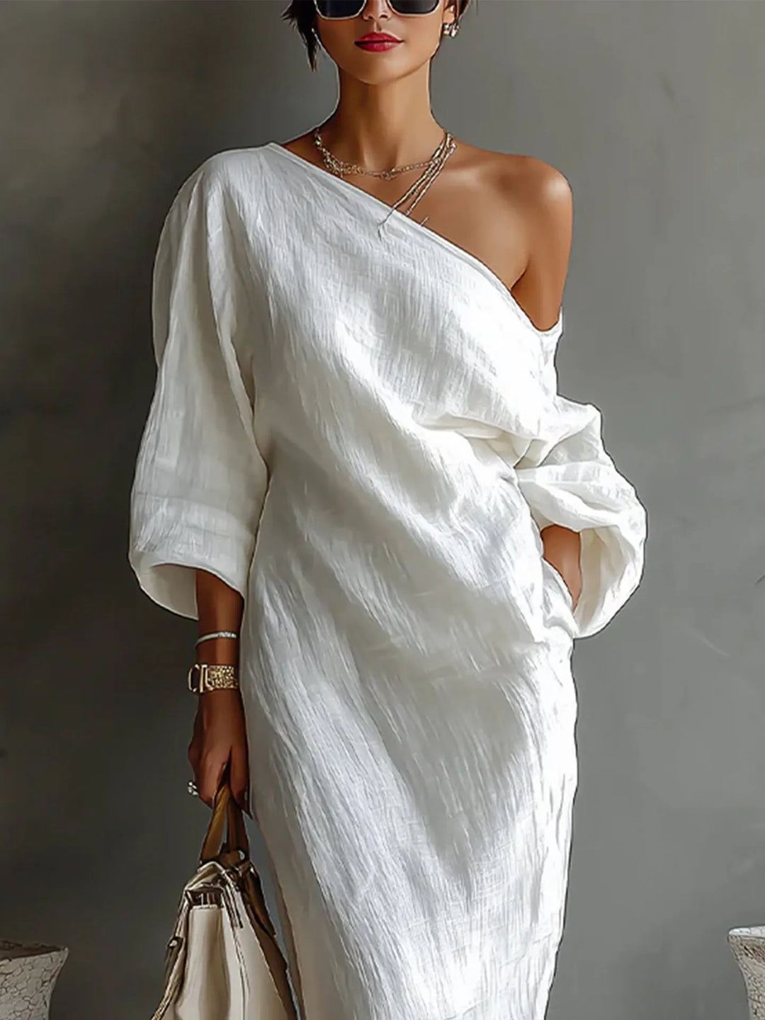 Adoressa - Robe longue sculpturale à une épaule