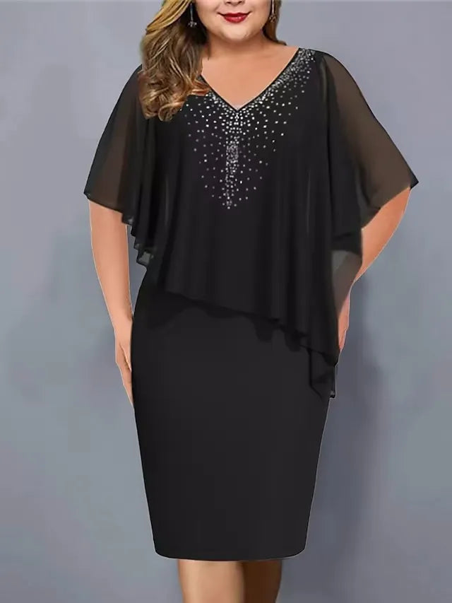 Lirienne - Robe midi à col V ornée de strass premium