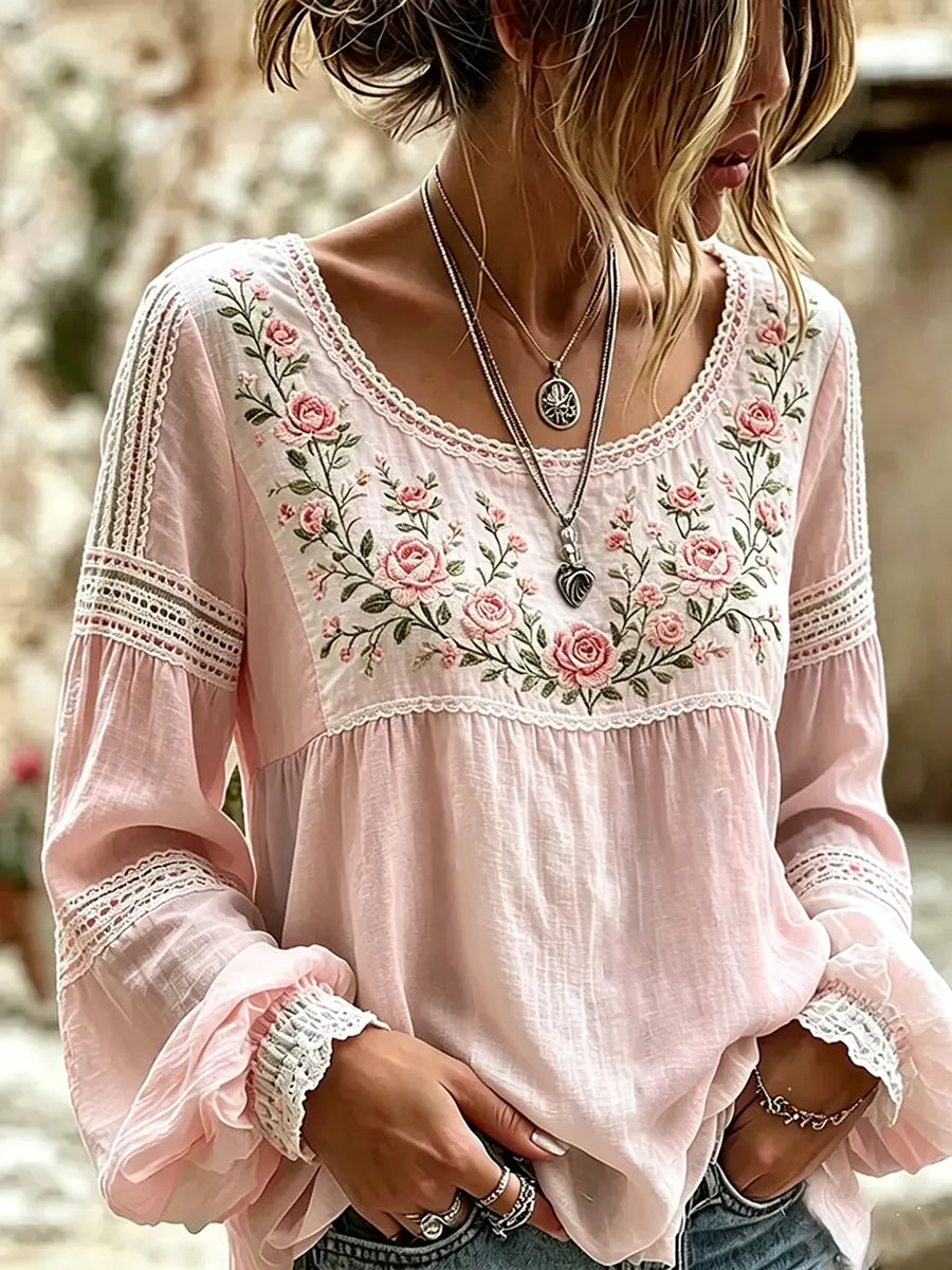 Tressalia - Blouse en lin brodée