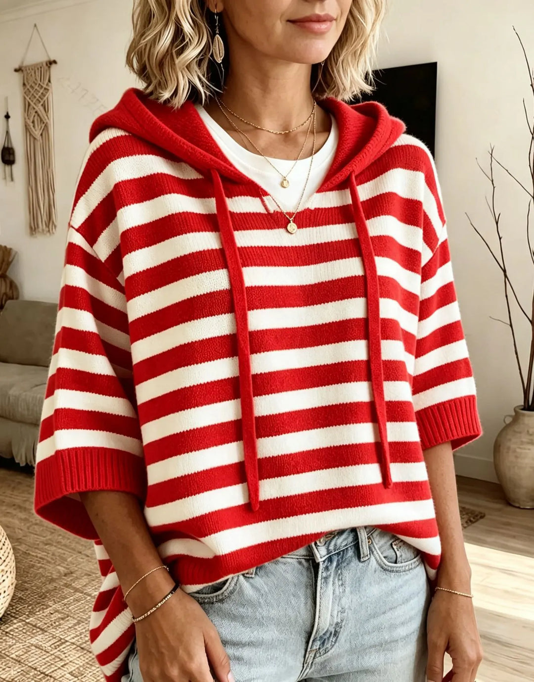Leontine - Pull à capuche en maille à rayures