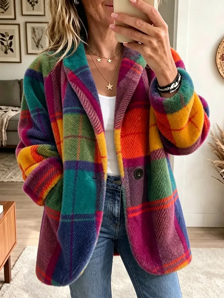 Apollonia - Veste oversize en peluche à carreaux