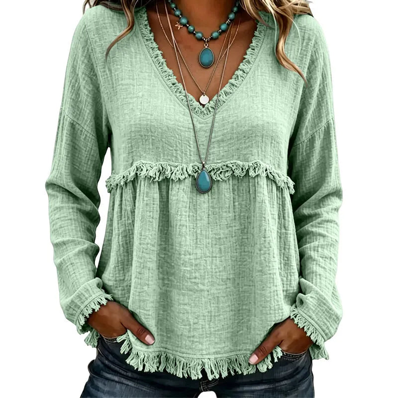 Ariselle - Blouse col V à franges