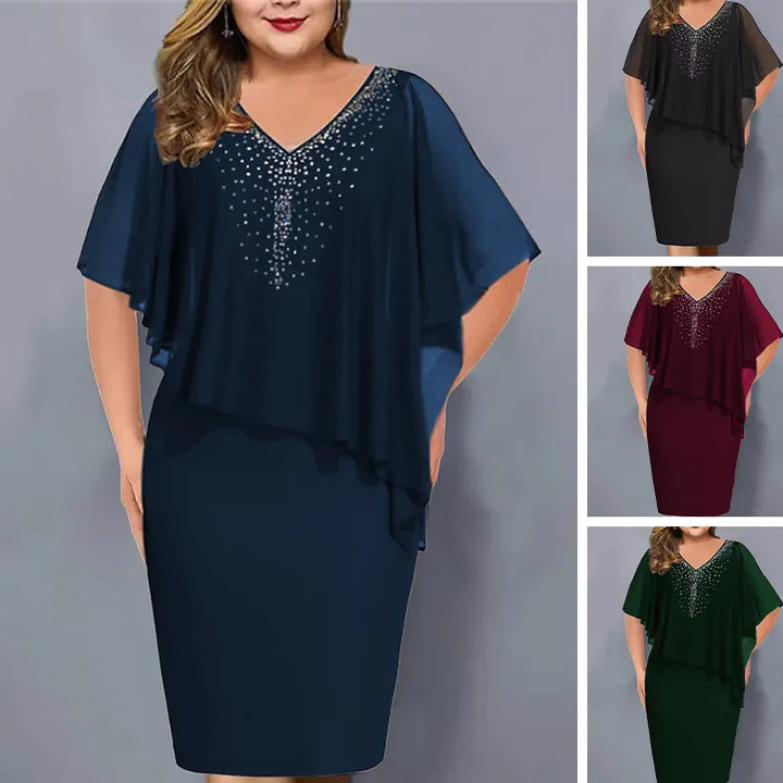 Lirienne - Robe midi à col V ornée de strass premium