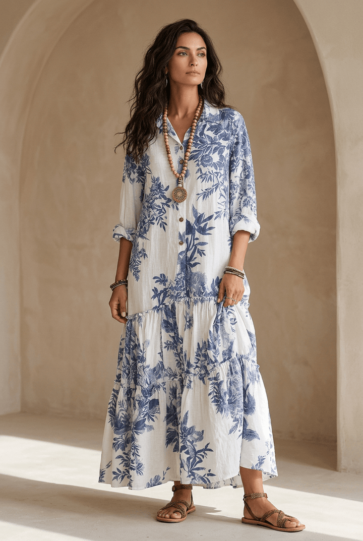 Thealise - Robe longue fleurie légère à boutons