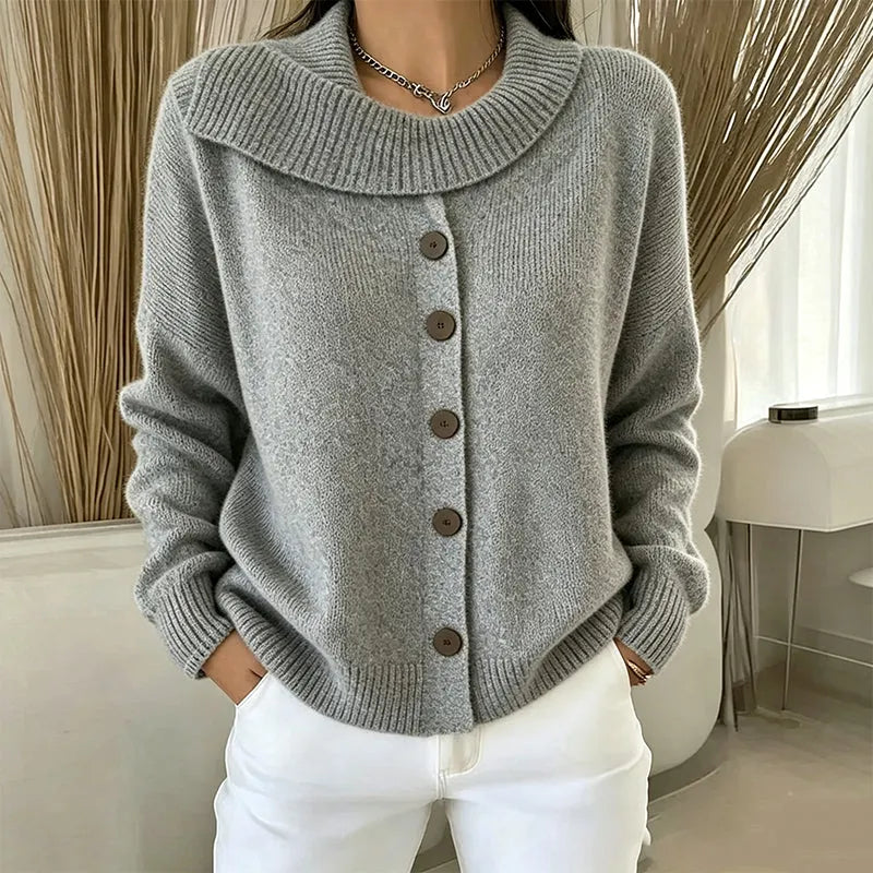 Elowette - Cardigan en maille boutonné à col large