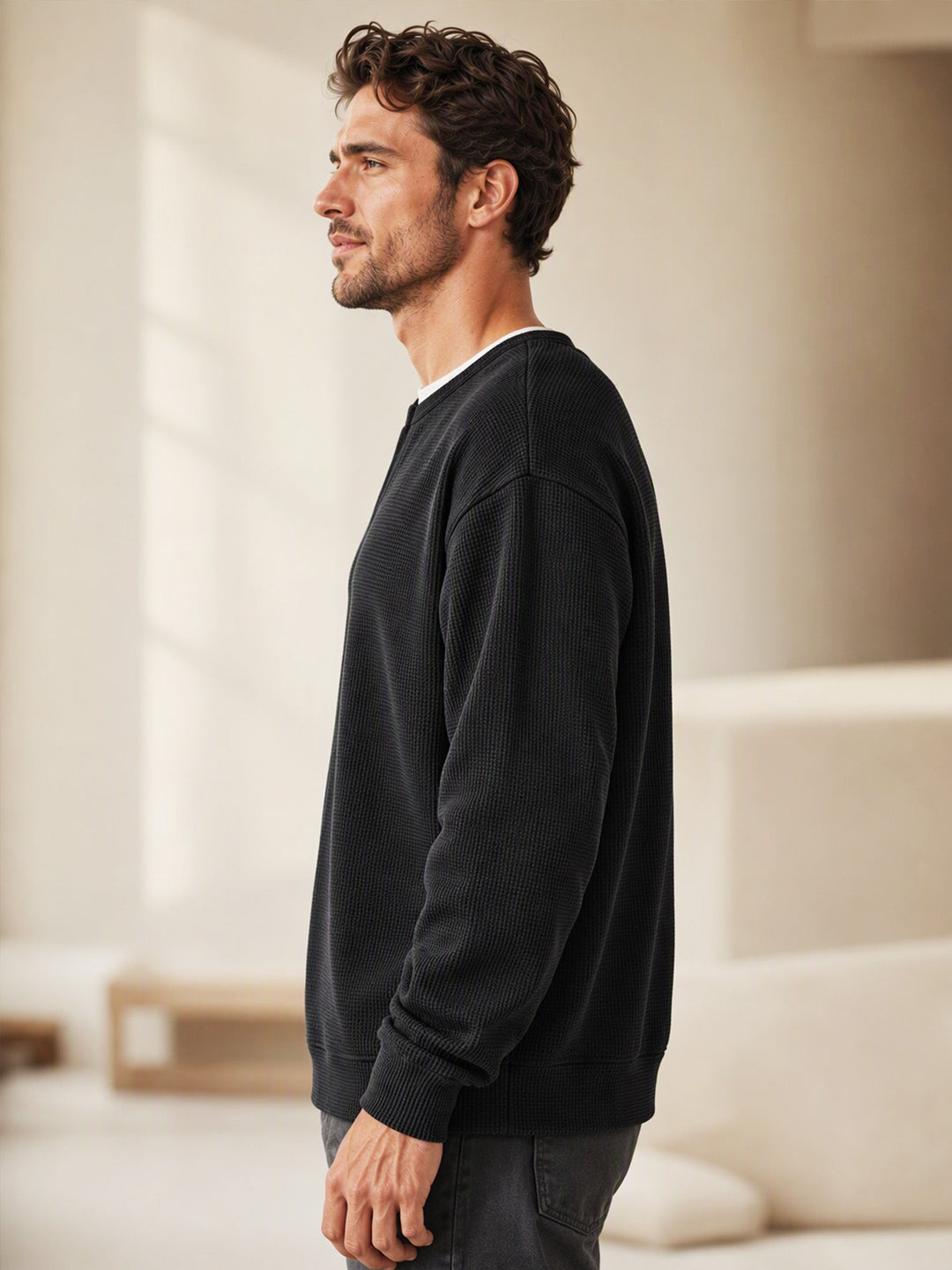 Oswald - T-shirt à manches longues en maille gaufrée