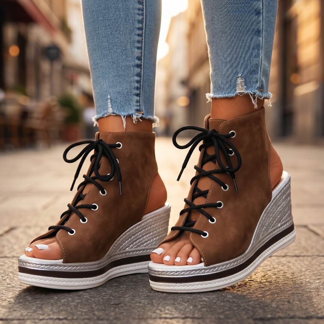 Layla - Sandales compensées à lacets à plateforme