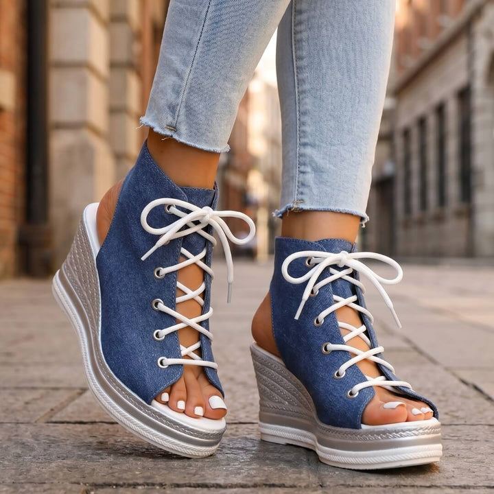 Layla - Sandales compensées à lacets à plateforme