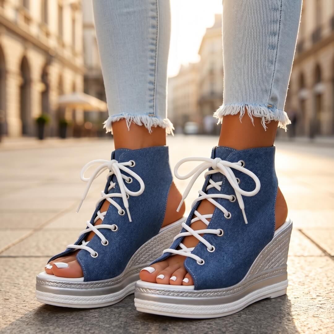 Layla - Sandales compensées à lacets à plateforme