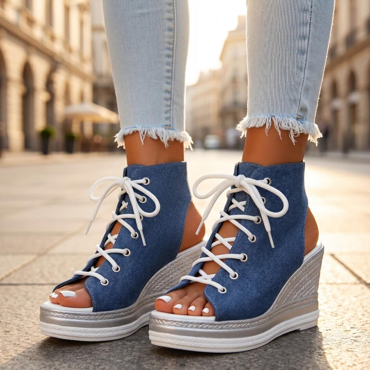 Layla - Sandales compensées à lacets à plateforme