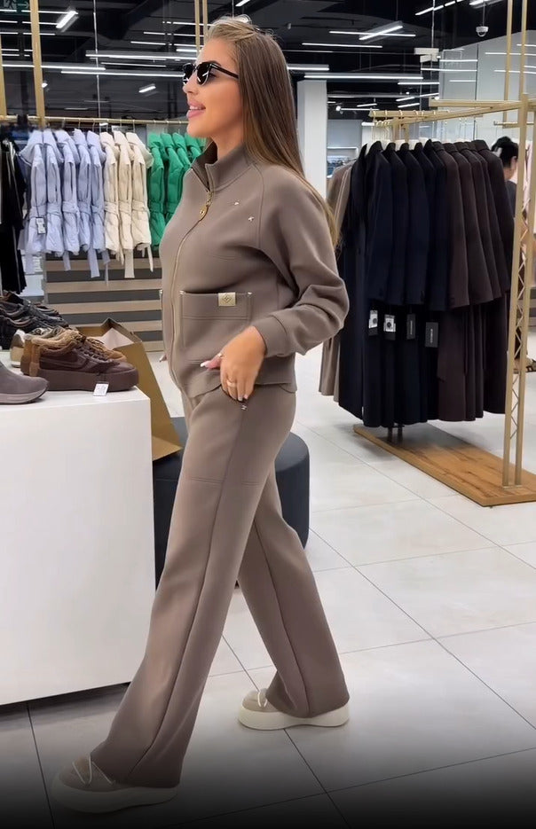 Floranique - Ensemble deux pièces au toucher doux : veste courte zippée et pantalon large
