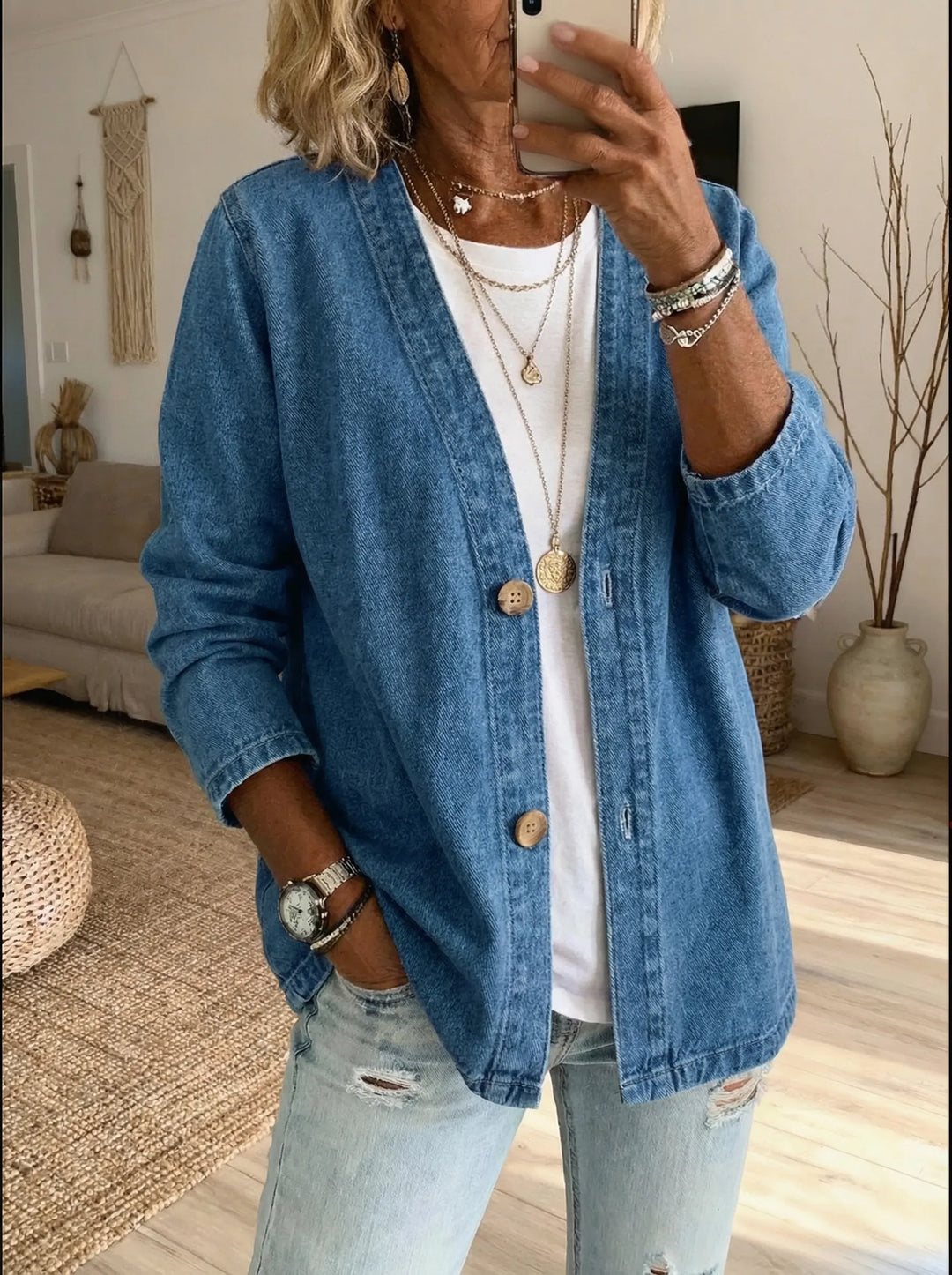 Shiloh - Cardigan boutonné en denim léger
